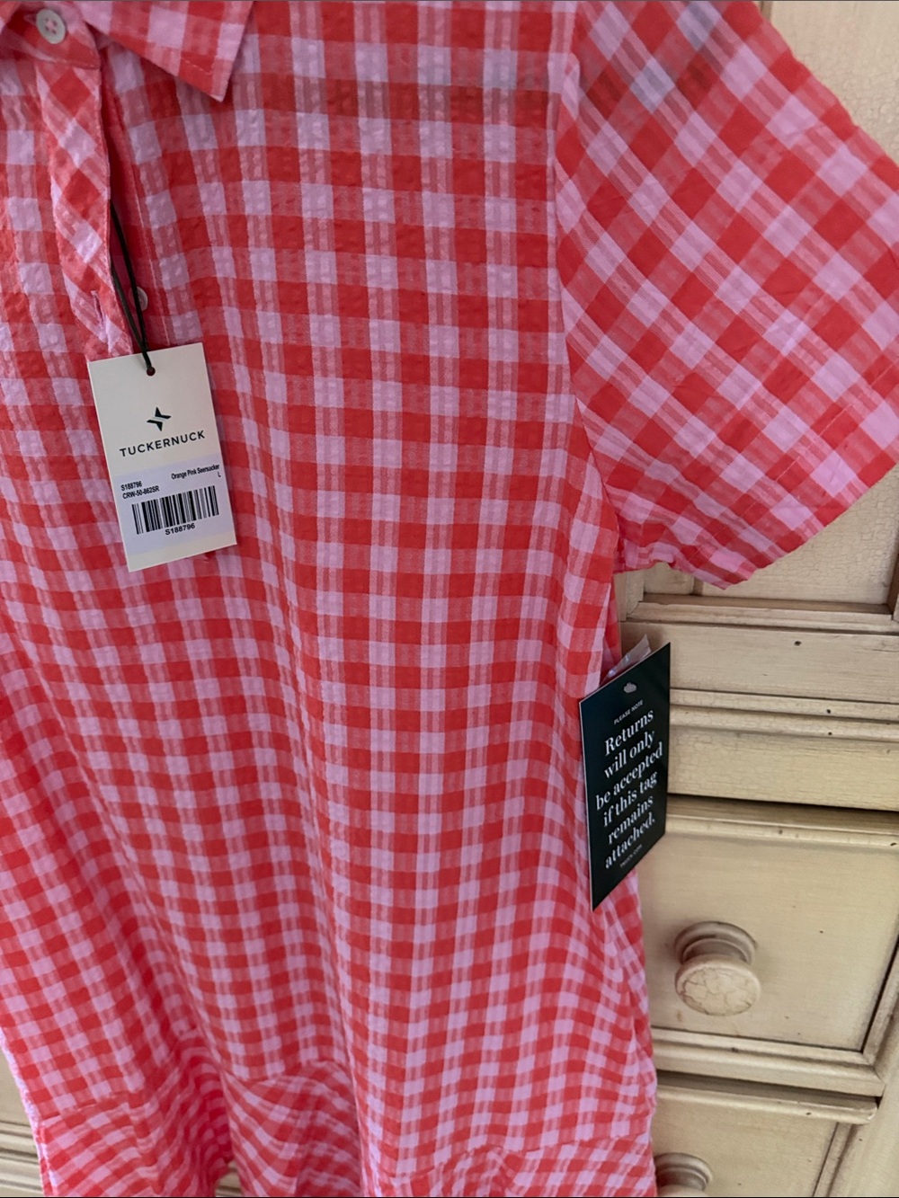 Tuckernuck Pink and White Gingham Short-Sleeve Shirt Dress - Picture 3 of 3